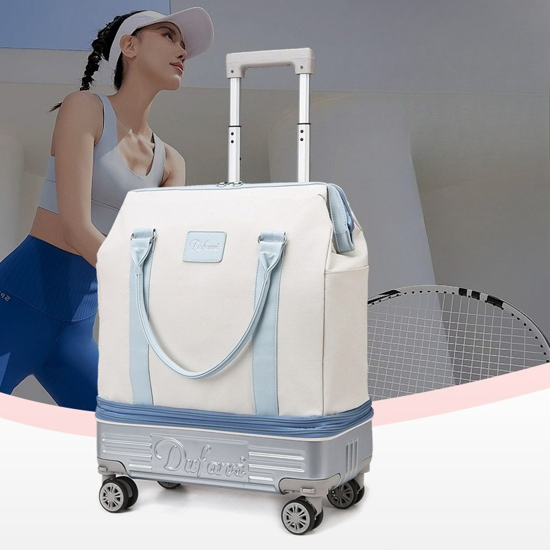 Foldable Rolling Luggage Bag - Tas Duffel Beroda dengan Pegangan Teleskopik,